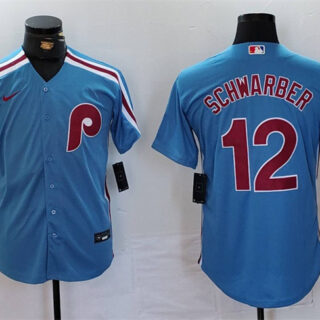 Men's Philadelphia Phillies #12 Kyle Schwarber Blue Cool Base Stitched Jersey