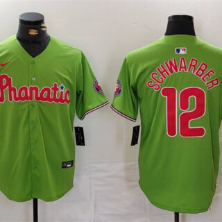 Men's Philadelphia Phillies #12 Kyle Schwarber Green With Patch Stitched Jersey