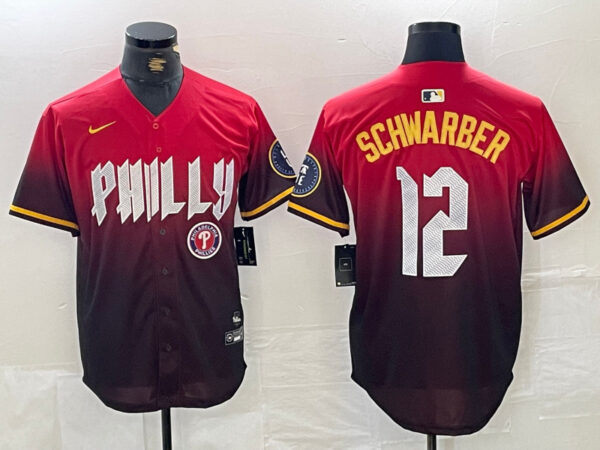 Men's Philadelphia Phillies #12 Kyle Schwarber Red 2024 City Connect Limited Stitched Jersey