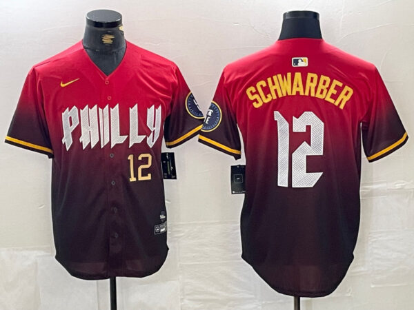 Men's Philadelphia Phillies #12 Kyle Schwarber Red 2024 City Connect Limited Stitched Jersey