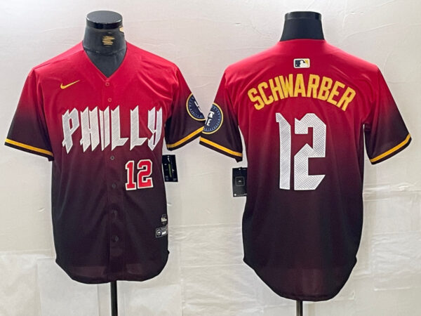 Men's Philadelphia Phillies #12 Kyle Schwarber Red 2024 City Connect Limited Stitched Jersey