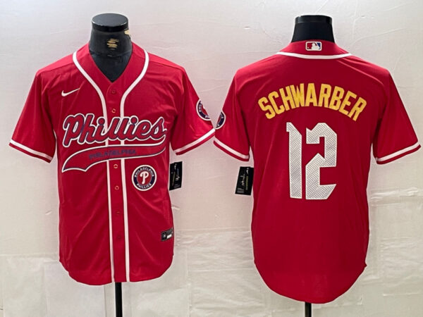 Men's Philadelphia Phillies #12 Kyle Schwarber Red 2024 City Connect Limited Stitched Jerseys