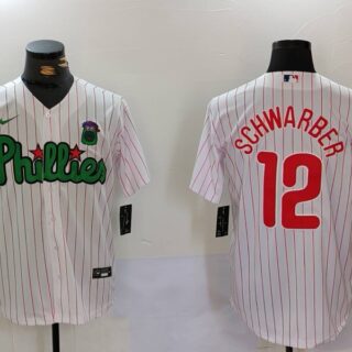 Men's Philadelphia Phillies #12 Kyle Schwarber White Green Cool Base Stitched Jerseys