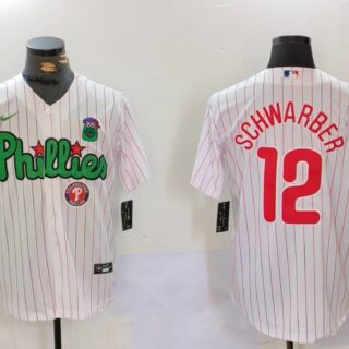 Men's Philadelphia Phillies #12 Kyle Schwarber White Green Cool Base Stitched Jerseys