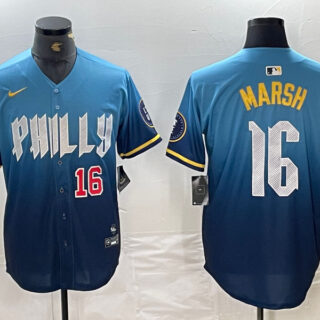 Men's Philadelphia Phillies #16 Brandon Marsh Blue 2024 City Connect Limited Stitched Jersey