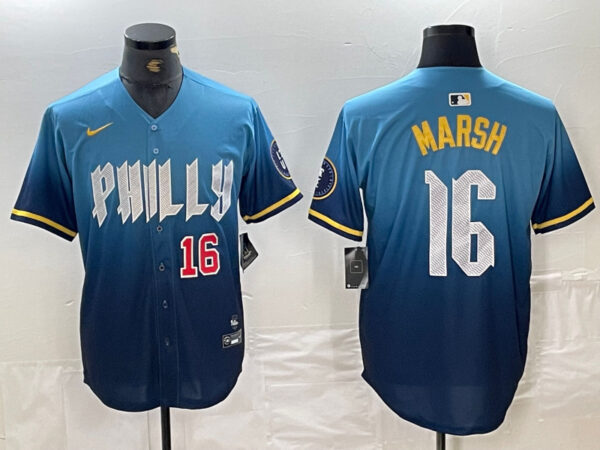 Men's Philadelphia Phillies #16 Brandon Marsh Blue 2024 City Connect Limited Stitched Jersey