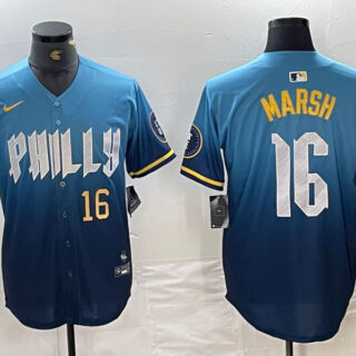 Men's Philadelphia Phillies #16 Brandon Marsh Blue 2024 City Connect Limited Stitched Jersey