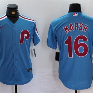 Men's Philadelphia Phillies #16 Brandon Marsh Blue Cool Base Stitched Jersey