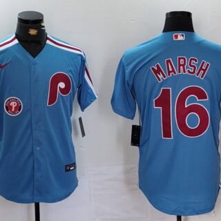 Men's Philadelphia Phillies #16 Brandon Marsh Blue Cool Base Stitched Jerseys