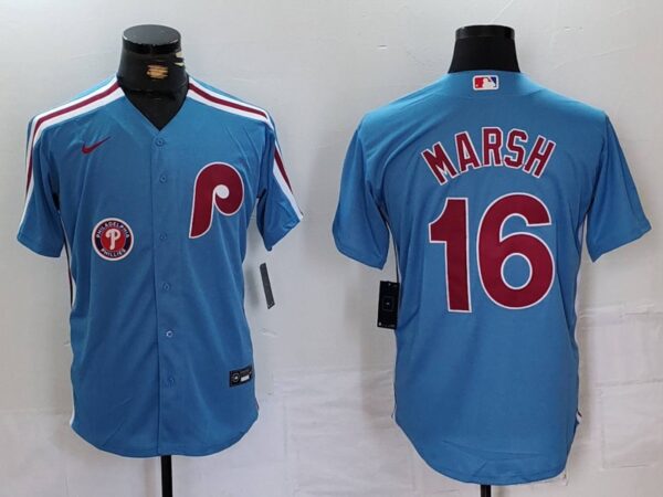 Men's Philadelphia Phillies #16 Brandon Marsh Blue Cool Base Stitched Jerseys