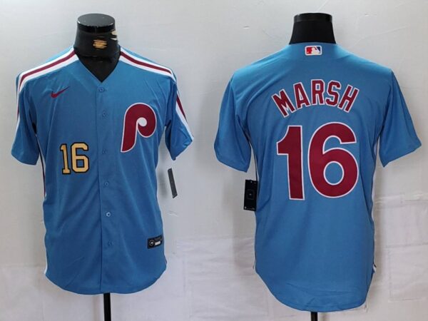 Men's Philadelphia Phillies #16 Brandon Marsh Blue Cool Base Stitched Jerseys