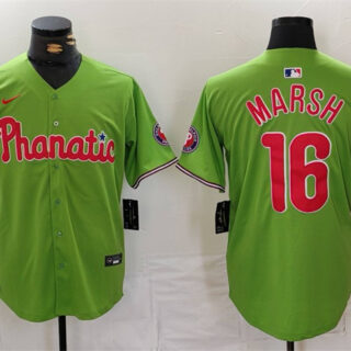 Men's Philadelphia Phillies #16 Brandon Marsh Green With Patch Stitched Jersey