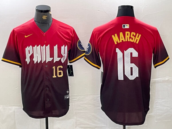 Men's Philadelphia Phillies #16 Brandon Marsh Red 2024 City Connect Limited Stitched Jersey