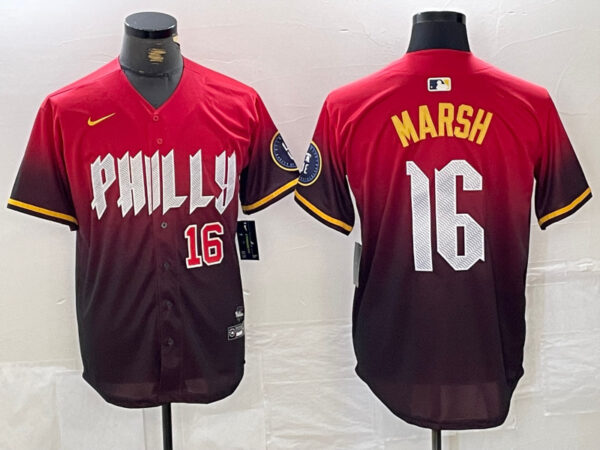 Men's Philadelphia Phillies #16 Brandon Marsh Red 2024 City Connect Limited Stitched Jersey