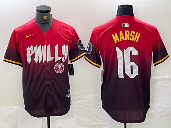 Men's Philadelphia Phillies #16 Brandon Marsh Red 2024 City Connect Limited Stitched Jersey