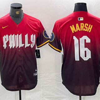 Men's Philadelphia Phillies #16 Brandon Marsh Red 2024 City Connect Limited Stitched Jersey