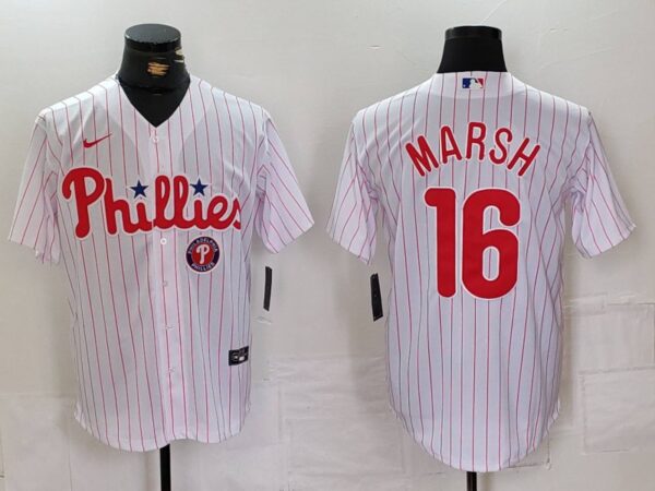 Men's Philadelphia Phillies #16 Brandon Marsh White Cool Base Stitched Baseball Jerseys