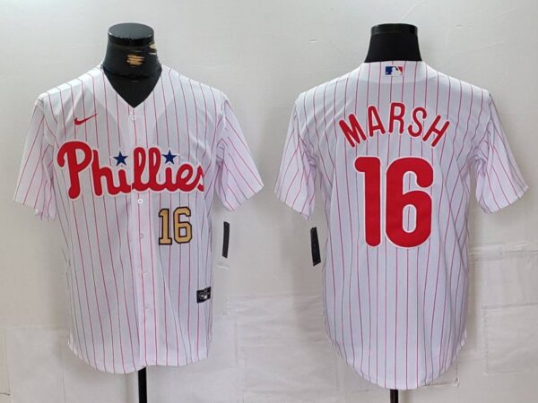 Men's Philadelphia Phillies #16 Brandon Marsh White Cool Base Stitched Baseball Jersey