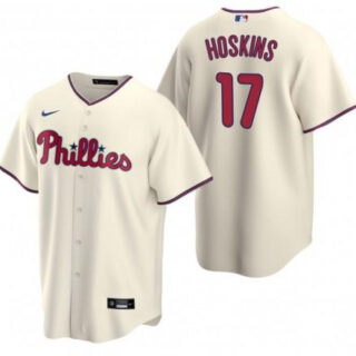 Men's Philadelphia Phillies #17 Rhys Hoskins Cream Cool Base Stitched Baseball Jersey