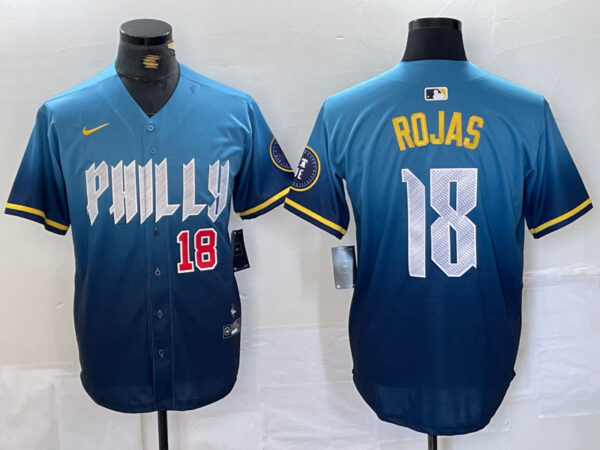 Men's Philadelphia Phillies #18 Johan Rojas Blue 2024 City Connect Limited Stitched Jersey