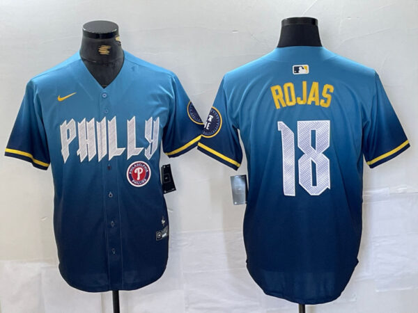 Men's Philadelphia Phillies #18 Johan Rojas Blue 2024 City Connect Limited Stitched Jersey