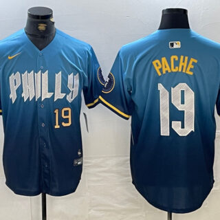 Men's Philadelphia Phillies #19 Cristian Pache Blue 2024 City Connect Limited Stitched Jersey