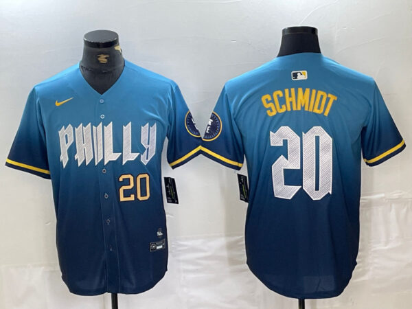 Men's Philadelphia Phillies #20 Mike Schmidt Blue 2024 City Connect Limited Stitched Jersey