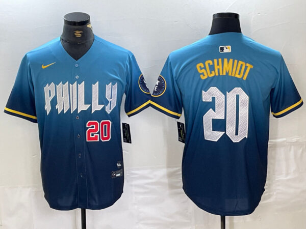 Men's Philadelphia Phillies #20 Mike Schmidt Blue 2024 City Connect Limited Stitched Jersey