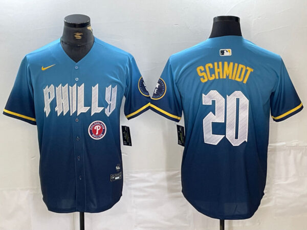 Men's Philadelphia Phillies #20 Mike Schmidt Blue 2024 City Connect Limited Stitched Jersey