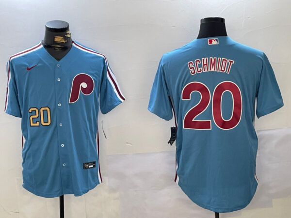 Men's Philadelphia Phillies #20 Mike Schmidt Blue Cool Base Stitched Jerseys