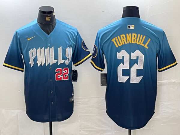 Men's Philadelphia Phillies #22 Spencer Turnbull Blue 2024 City Connect Limited Stitched Jersey