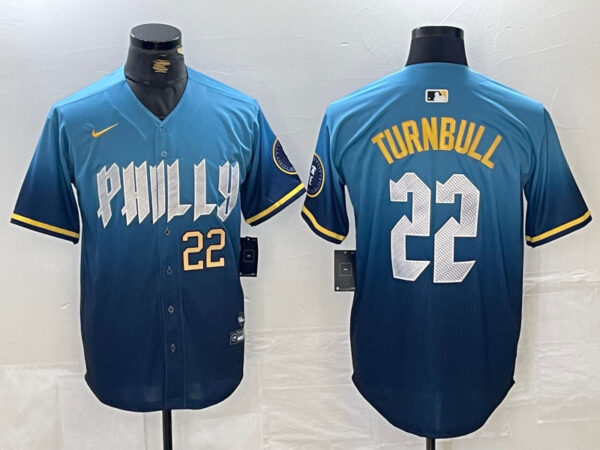Men's Philadelphia Phillies #22 Spencer Turnbull Blue 2024 City Connect Limited Stitched Jersey