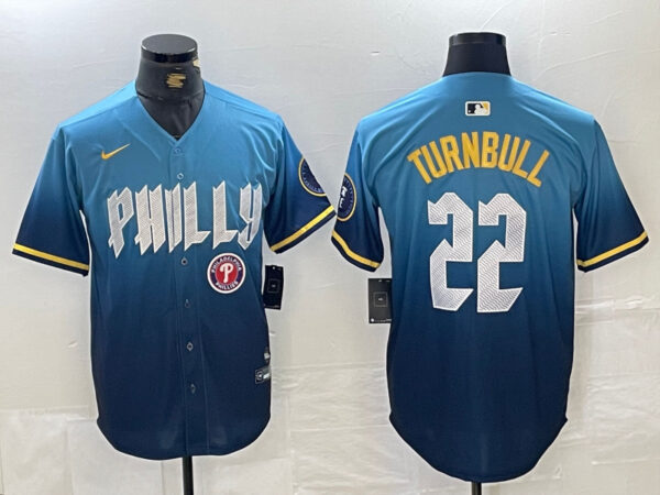 Men's Philadelphia Phillies #22 Spencer Turnbull Blue 2024 City Connect Limited Stitched Jersey