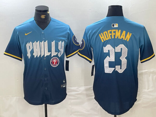 Men's Philadelphia Phillies #23 Jeff Hoffman Blue 2024 City Connect Limited Stitched Jerseys