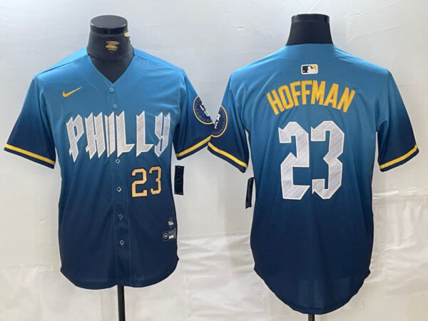 Men's Philadelphia Phillies #23 Jeff Hoffman Blue 2024 City Connect Limited Stitched Jerseys