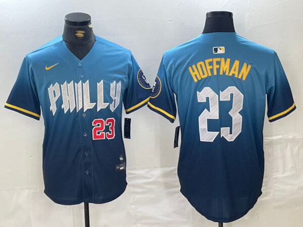 Men's Philadelphia Phillies #23 Jeff Hoffman Blue 2024 City Connect Limited Stitched Jerseys