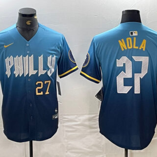 Men's Philadelphia Phillies #27 Aaron Nola Blue 2024 City Connect Limited Stitched Baseball Jersey