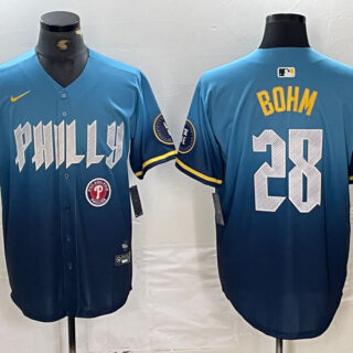 Men's Philadelphia Phillies #28 Alec Bohm Blue 2024 City Connect Limited Stitched Baseball Jersey