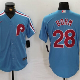Men's Philadelphia Phillies #28 Alec Bohm Blue Cool Base Stitched Jersey