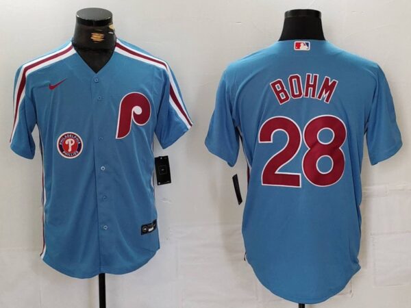 Men's Philadelphia Phillies #28 Alec Bohm Blue Cool Base Stitched Jerseys