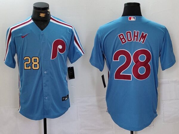 Men's Philadelphia Phillies #28 Alec Bohm Blue Cool Base Stitched Jerseys