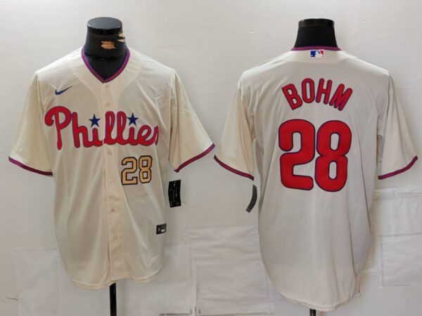 Men's Philadelphia Phillies #28 Alec Bohm Cream Cool Base Stitched Jerseys
