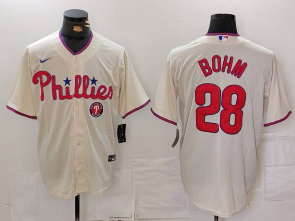 Men's Philadelphia Phillies #28 Alec Bohm Cream Cool Base Stitched Jerseys