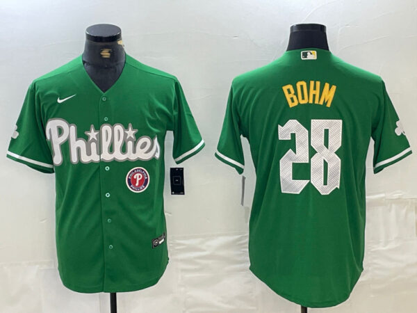 Men's Philadelphia Phillies #28 Alec Bohm Green 2024 City Connect Stitched Jerseys