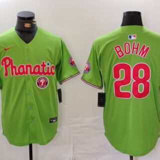 Men's Philadelphia Phillies #28 Alec Bohm Green With Patch Stitched Jerseys
