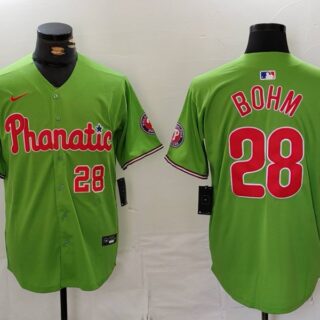 Men's Philadelphia Phillies #28 Alec Bohm Green With Patch Stitched Jerseys