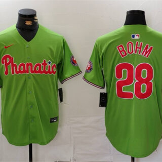 Men's Philadelphia Phillies #28 Alec Bohm Green With Patch Stitched Jersey