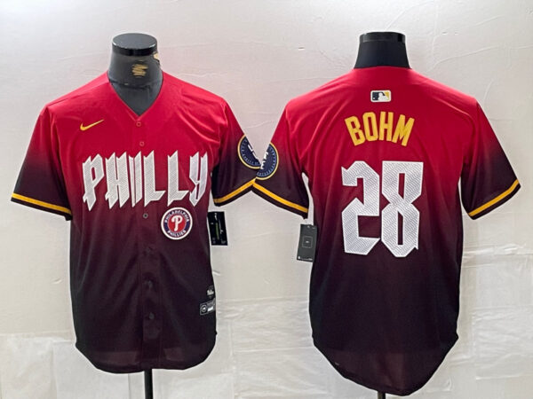 Men's Philadelphia Phillies #28 Alec Bohm Red 2024 City Connect Limited Stitched Jersey