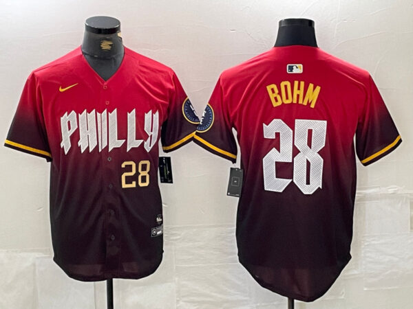 Men's Philadelphia Phillies #28 Alec Bohm Red 2024 City Connect Limited Stitched Jersey