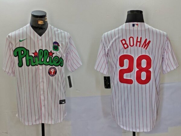 Men's Philadelphia Phillies #28 White Green Cool Base Stitched Jerseys